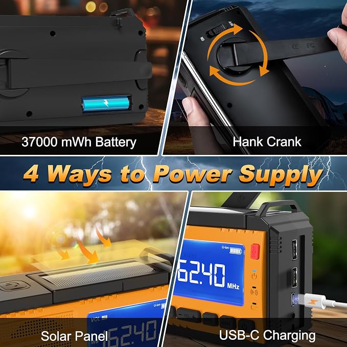 Emergency Crank Radio Solar Hand Crank Emergency Radio 37000mWh AM/FM NOAA - Image 8