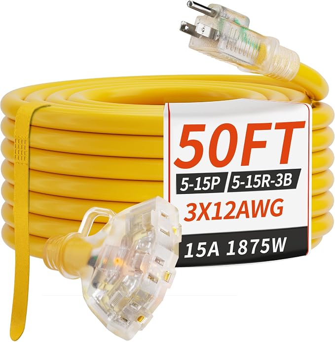 PlugSaf 50 FT 12/3 Gauge Outdoor Extension Cord by PlugSaf
