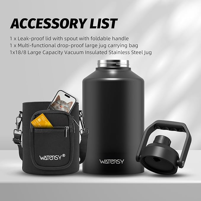 WATERSY 1.5 Gallon Water Bottle Insulated, BPA Free&Leak Proof, 196oz Stainless - Image 6