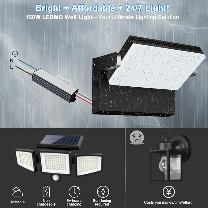 ledmo 150W Outdoor LED Flood Light Switch Control Full 360 Rotation Exterior - Image 6