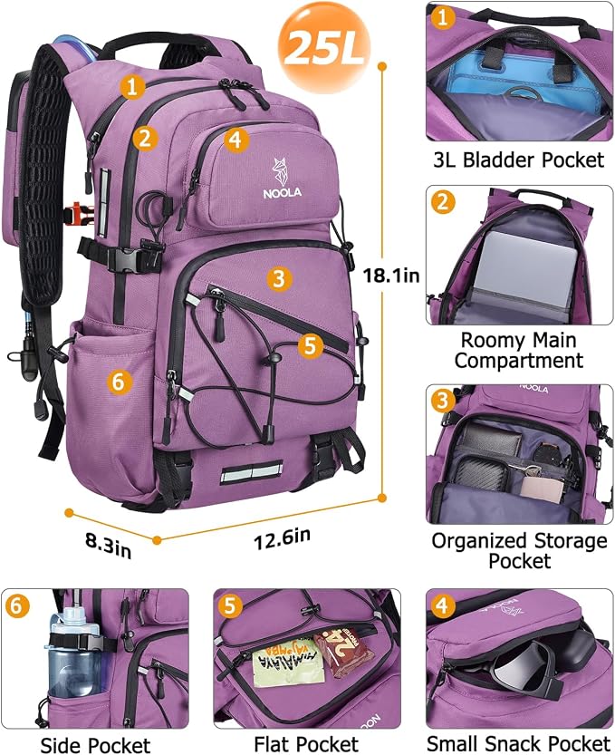 NOOLA Hydration Backpack with 3L Water Bladder, 22L / 25L Water Backpack - Image 3