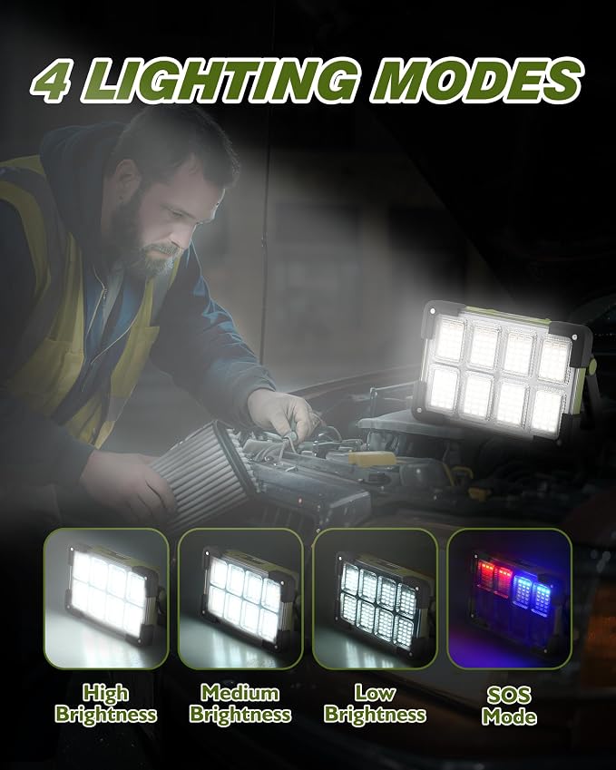 120W Solar Rechargeable Work Light, Portable Flood Light - Image 4