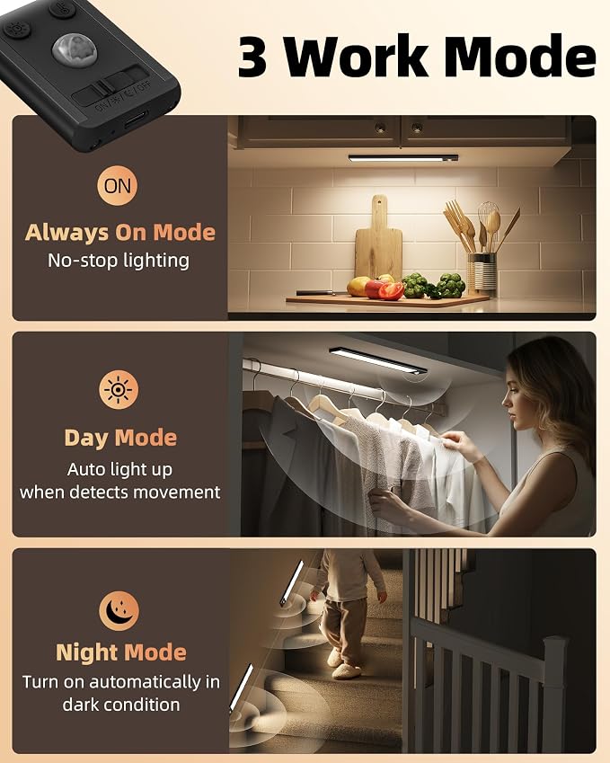 EZVALO Under Cabinet Lighting, 3500mAh Rechargeable Motion Sensor Light Indoor - Image 5