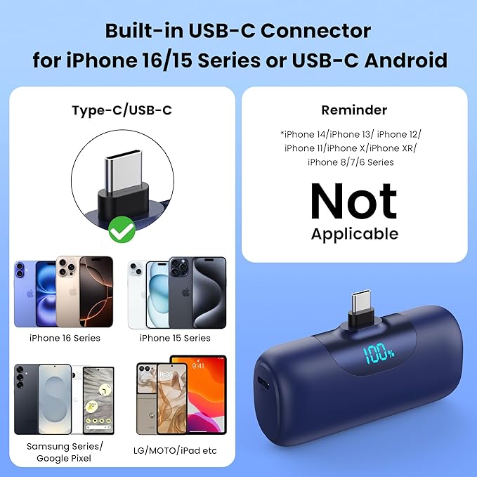 Mini Portable Charger for iPhone 17, 5500mAh LCD Display USB C Power Bank - Image 2