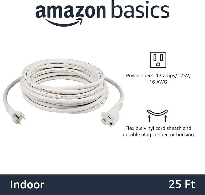 Amazon Basics Indoor Extension Cord, 3 Prong Outlet Extender Power Cord - Image 2