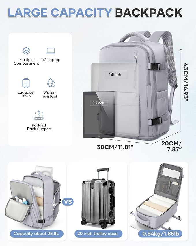 WONHOX Large Travel Backpack Carry on Flight Approved Laptop Work Business - Image 5