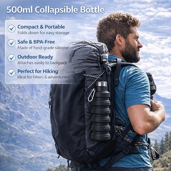 Collapsible Water Bottles, 16oz Capacity Portable Reusable Silicone Water Bottle - Image 6