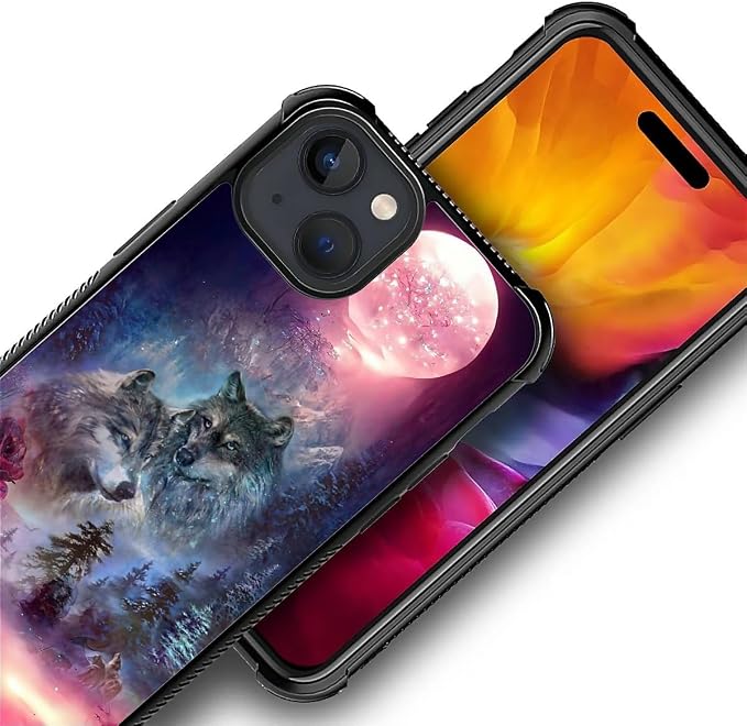 for iPhone 15 Case, Star Two Wolfs Howling Pattern Graphic Design Girl Boy Soft - Image 4
