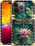 Compatible with iPhone 15 Pro Case, Colourful Dragonfly Pink Lily Pads Luxury by Unknown