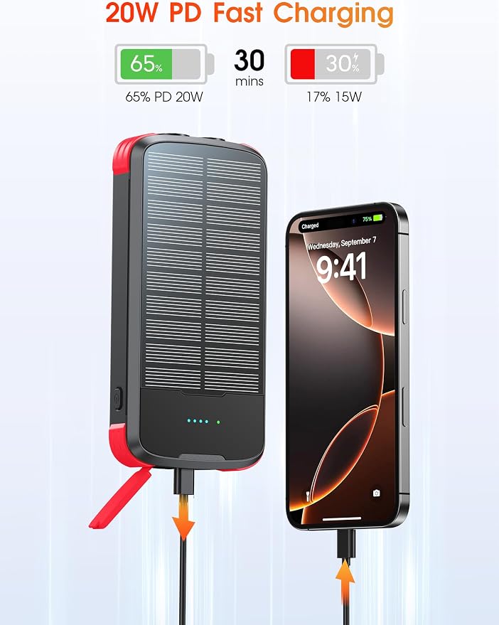 Solar Charger Power Bank, PD 20W Fast Charging External Batter, 40000mAh - Image 4