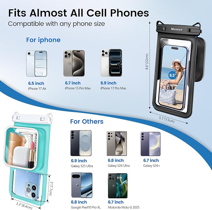 Niveaya 2 Pack IPX8 Waterproof Phone Pouch, Large Space Cell Phone Pouch - Image 5