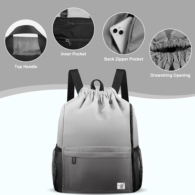 Drawstring Backpack with Mesh Pockets String Gym Bag Sackpack Sandproof Water - Image 4