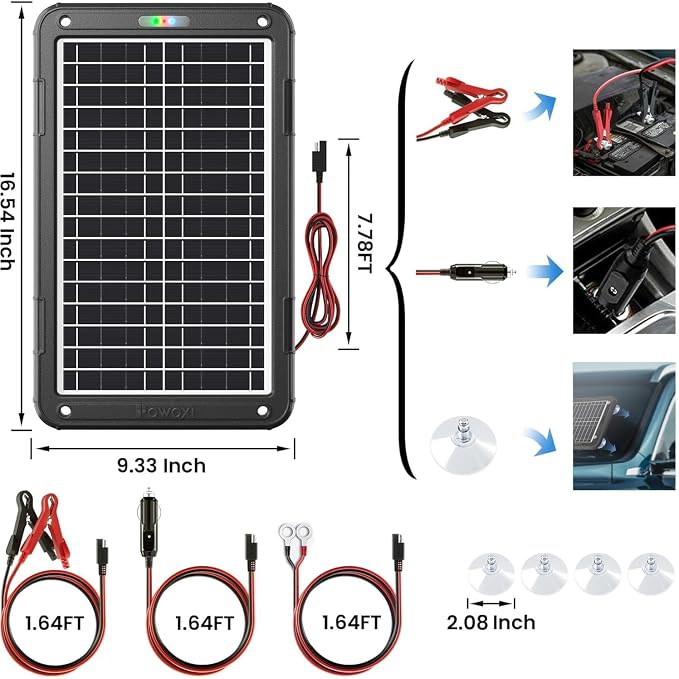POWOXI 12V Solar Car Battery Charger: 15W Solar Panel Kit Battery Trickle - Image 7