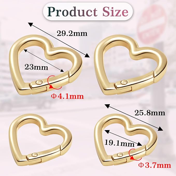 4pcs Heart Carabiner Keychain Clip, Metal Spring Heart Rings Hook Key Ring - Image 2