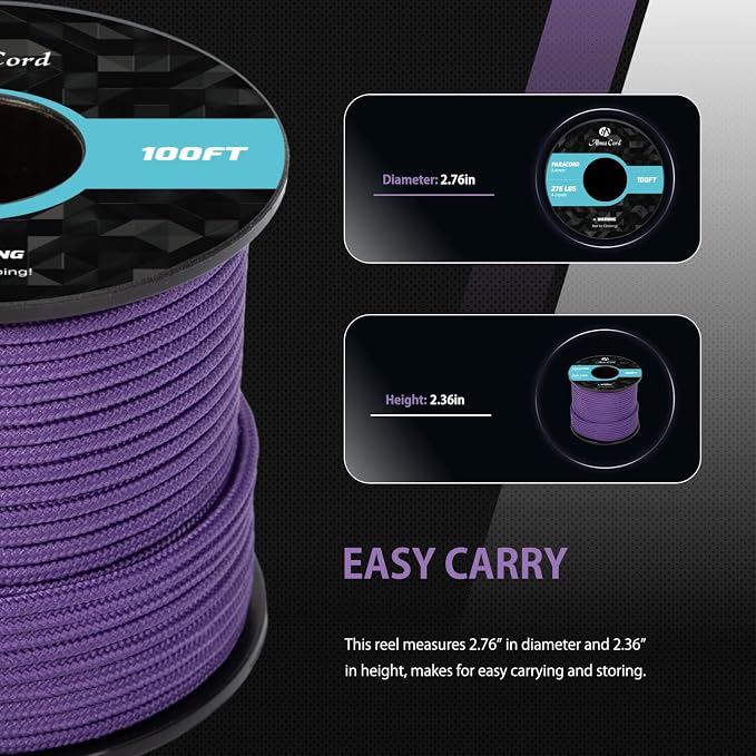 Abma Cord 2.4mm Paracord 275 100ft Nylon Rope 4 Strands Tactical Parachute Cord - Image 2