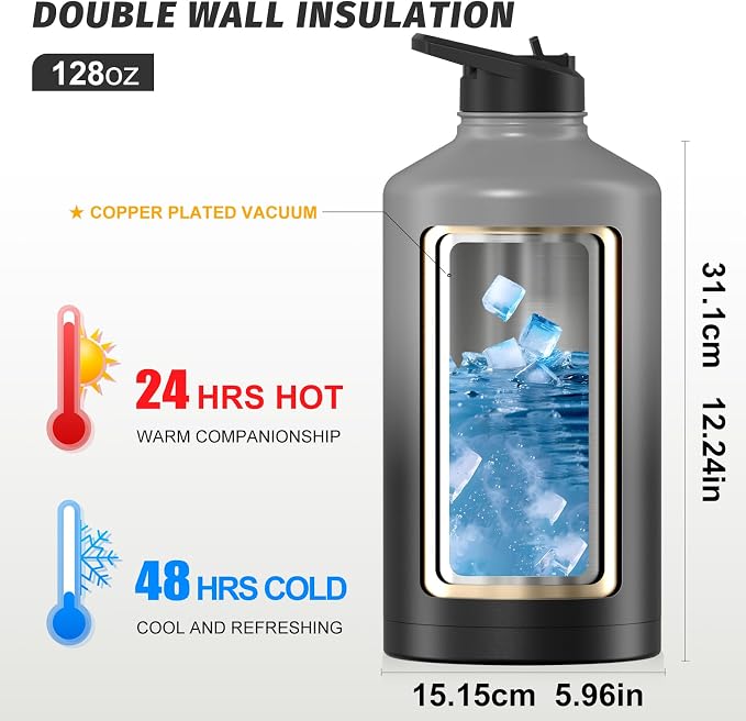1 Gallon Water Bottle Insulated, BPA Free&Leak Proof, 128oz Stainless Steel - Image 3