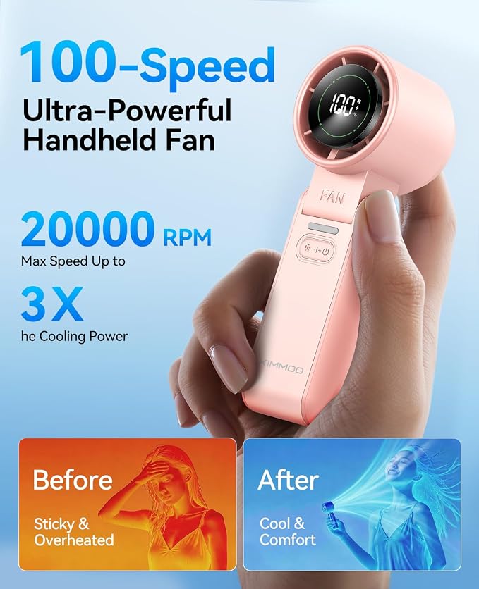 KIMMOO 3-in-1 Portable Handheld Turbo Fan-100 Speeds, Powerful 20000 RPM - Image 3