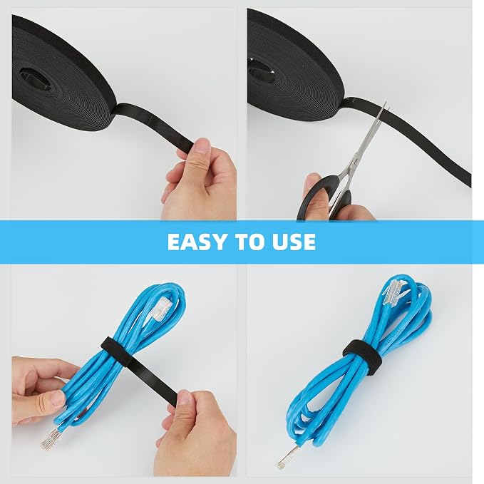 100 ft x 1/2 inch Hook and Loop Roll, Reusable Fastening Cable Ties, Office and - Image 5