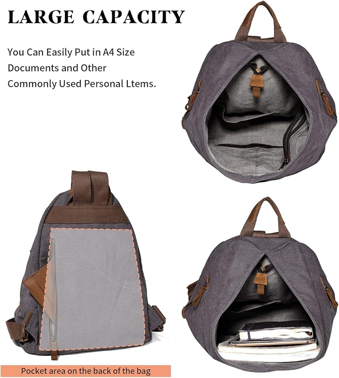 KL928 Canvas Vintage Backpack – Large Casual Daypack Outdoor Travel Rucksack - Image 4