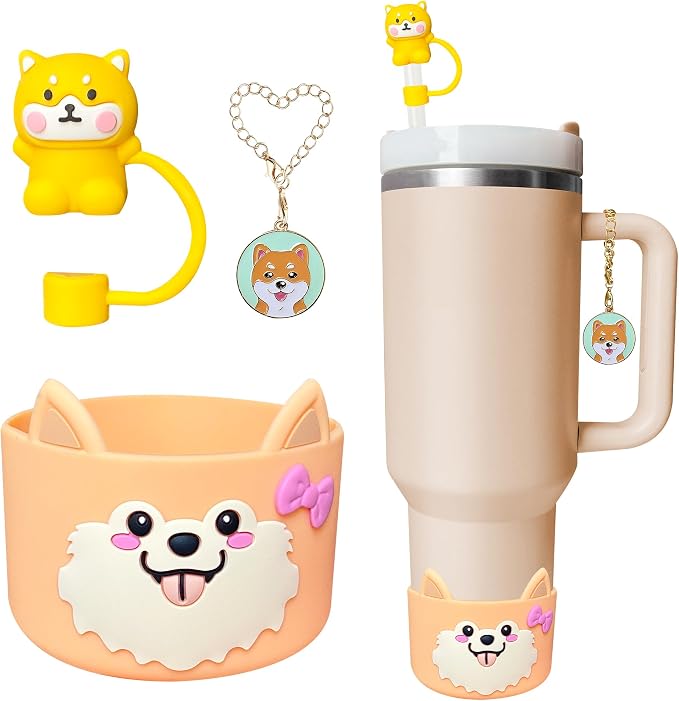 Silicone Cup Boot for Stanley 40oz Tumbler, Dog Bow Straw Cover Bottom by Unknown