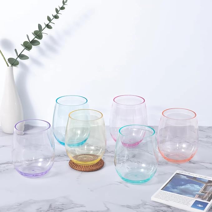KOXIN-KARLU Classic 18-ounce Acrylic Stemless Wine Glasses, Unbreakable Mixed - Image 4