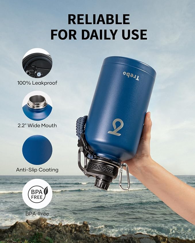 Trebo Water Bottle 64oz with Paracord Handle, Half Gallon Large Vacuum Triple - Image 5