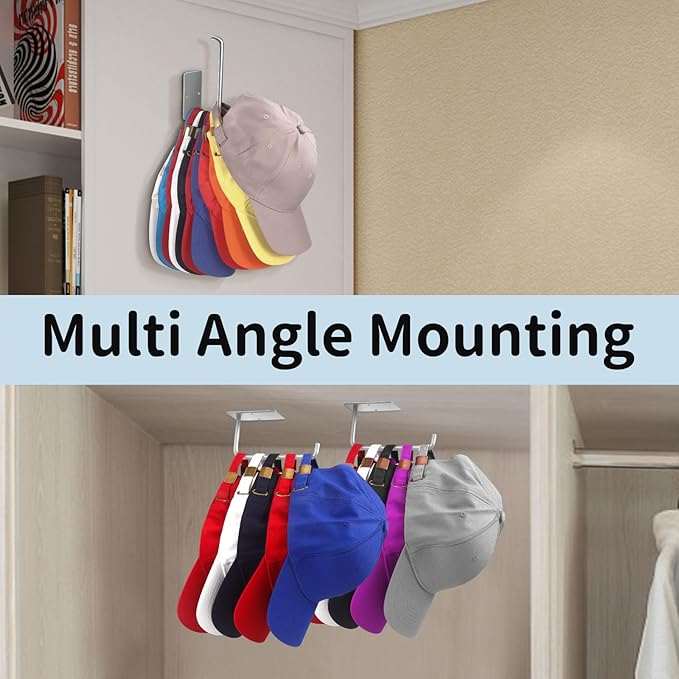 Hat Racks for Baseball Caps 4 Pack, Stainless Steel Adhesive Hat Hanger Hooks - Image 3