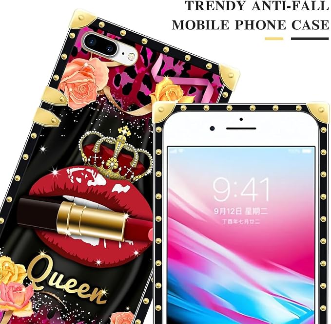 Compatible with iPhone 8 7 SE Case, Queen Lip Crown Leopard Print Luxury Golden - Image 4
