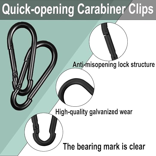 Black Carabiner, Heavy Duty Galvanized Steel Spring Snap Hook Carabiner Clips - Image 5