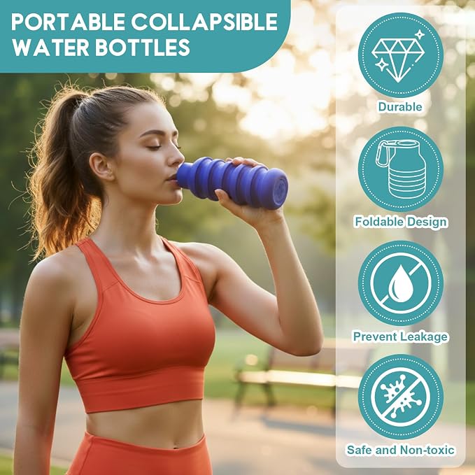 LemonRoad 4 Pcs 20 oz Portable Collapsible Water Bottles Reusable Silicone - Image 4