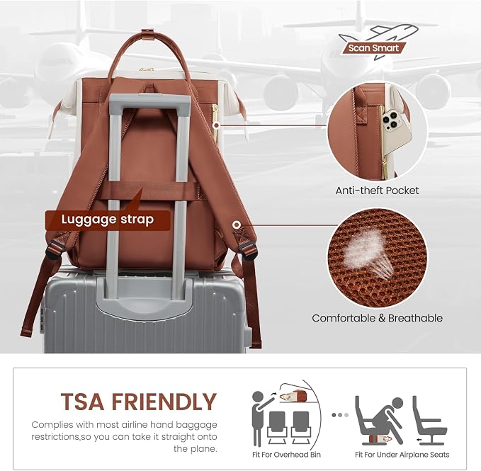 LOVEVOOK Leather Backpack for Women, 17 inch Leather Laptop Backpack Women - Image 5
