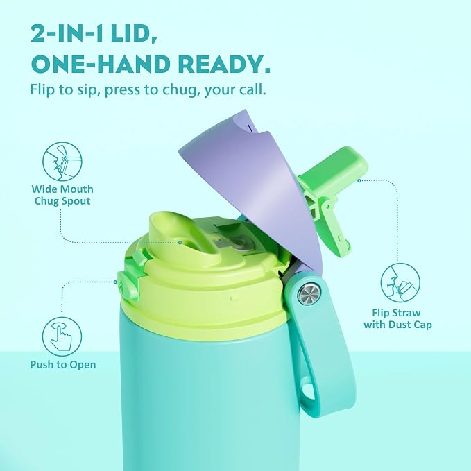 POWCAN 24 oz Insulated Water Bottle: 2-in-1 Push-Button Spout & Quick-Flip Straw - Image 2