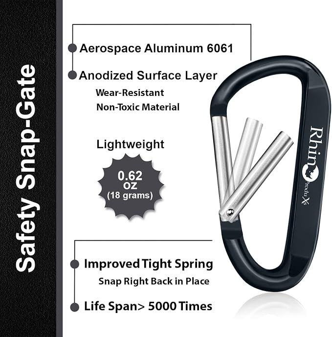 Rhino Produxs 8PCS of Lightweight Duty Snap Carabiner Clips, D Ring Shape - Image 3