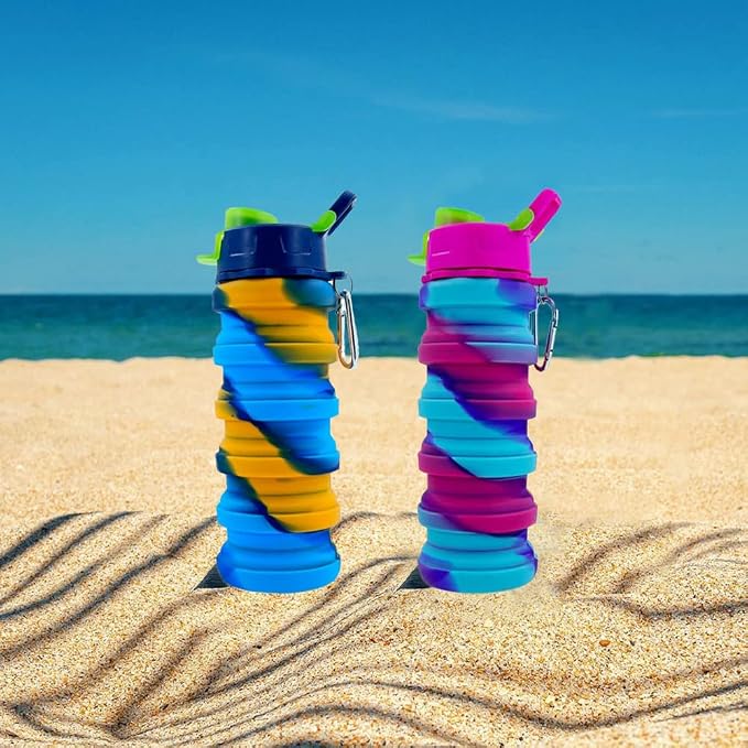 Collapsible Silicone Water Bottles 2 Pack - 500ml Portable Expandable Sport - Image 7