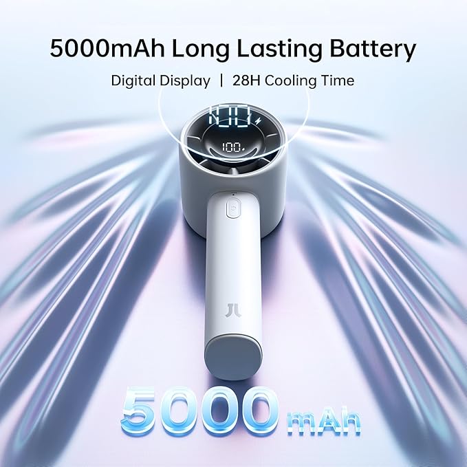 JISULIFE Handheld Turbo Fan, 5000mAh Rechargeable Portable Fan, 5-Speed - Image 3