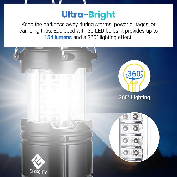 Etekcity Camping Lanterns for Power Outages 4 Pack, Flashlight for Camping - Image 2