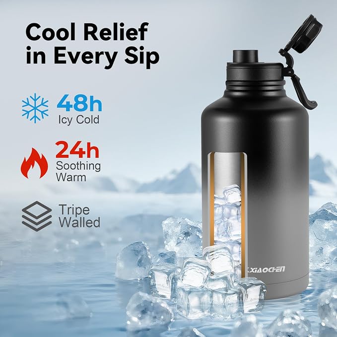 KXIAOCHEN Insulated Water Bottle, Stainless Steel Water Bottle, 2 Lids - Image 2