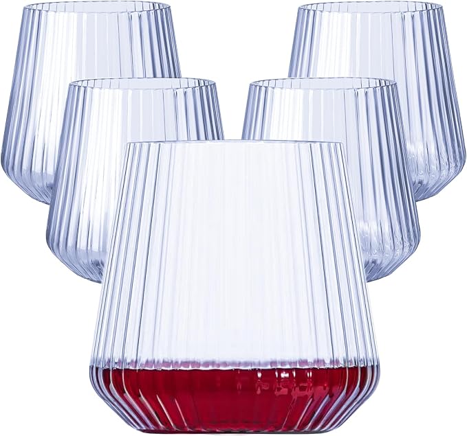Lueumxc 40 Pack Plastic Ribbed Wine Glasses, 14Oz Origami Disposable Wine by Lueumxc