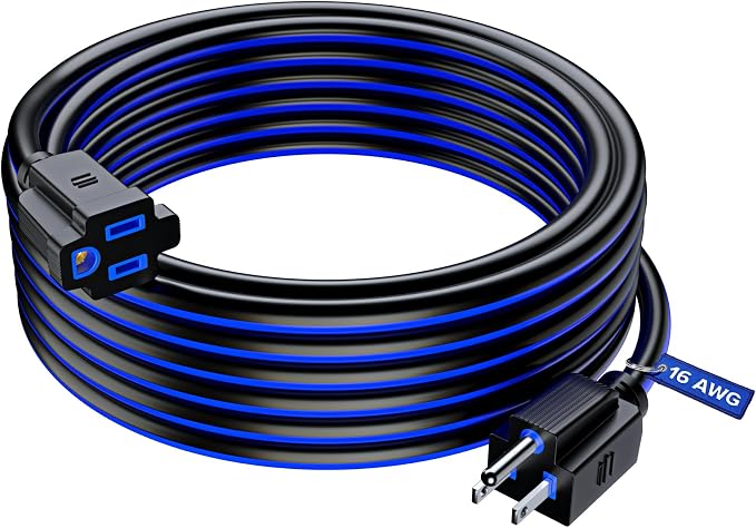 Maximm 30 Ft Black and Blue Extension Cord, Heavy Duty 3-Prong Outdoor Power by MaximmCable