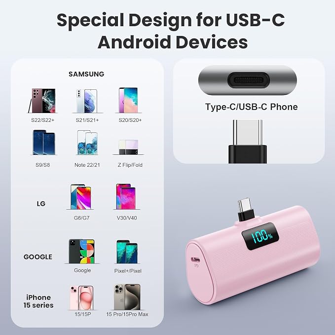 Small Portable Charger 5200mAh, Upgraded PD USB C Power Bank Built-in USB-C - Image 5