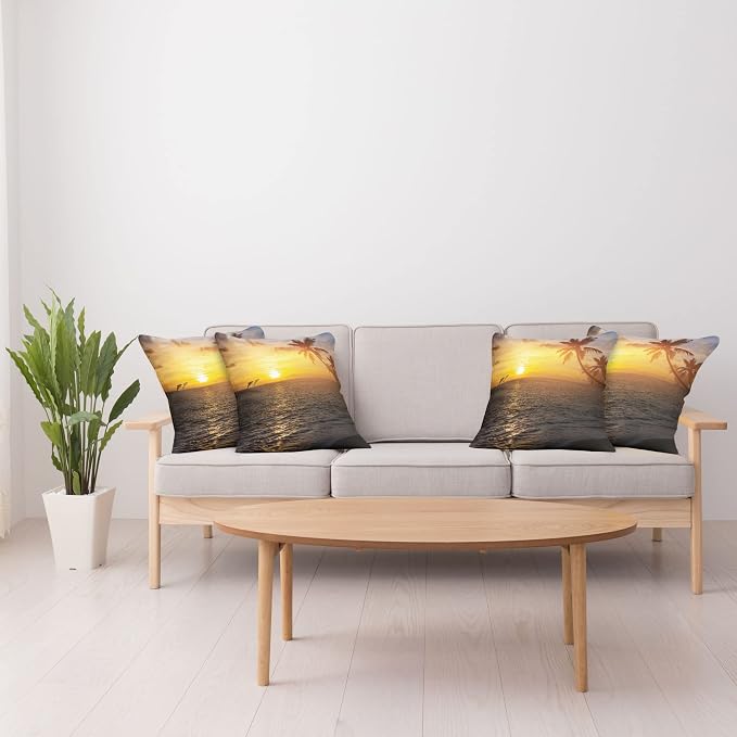 Ambesonne Beach Decorative Throw Pillow Case Pack of 4, Palm Trees in Tropical - Image 4