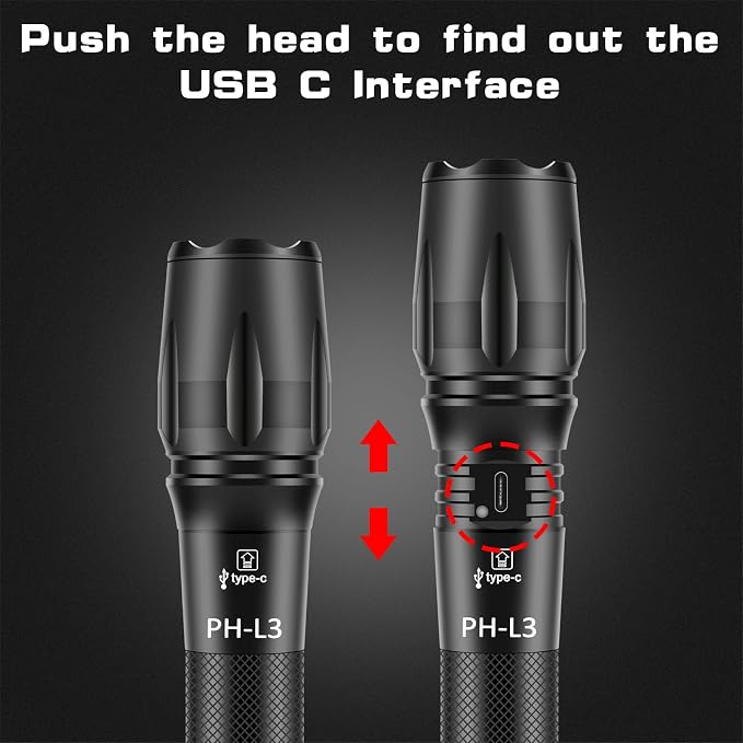 PHIXTON Rechargeable Flashlights High Lumens, USB C Chargeable LED Flashlight - Image 2