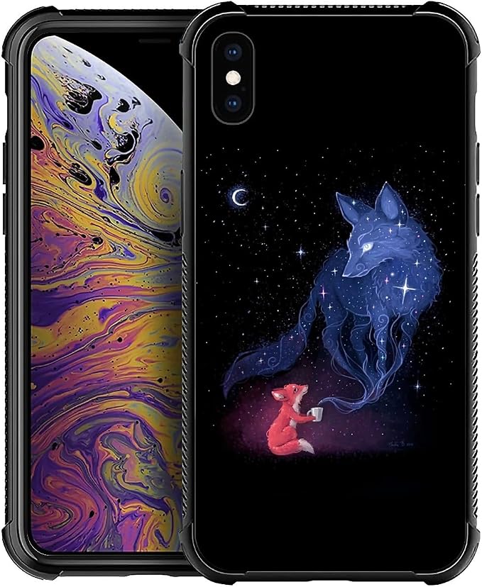 for iPhone X/Xs Case, Galaxy Fox Wolf Pattern Graphic Design Girl Boy Soft by FKBRCL4U