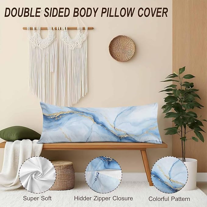 Couch Pillows Decorative Body Pillow Cover Marble, Abstract Marble Blue Gold - Image 4