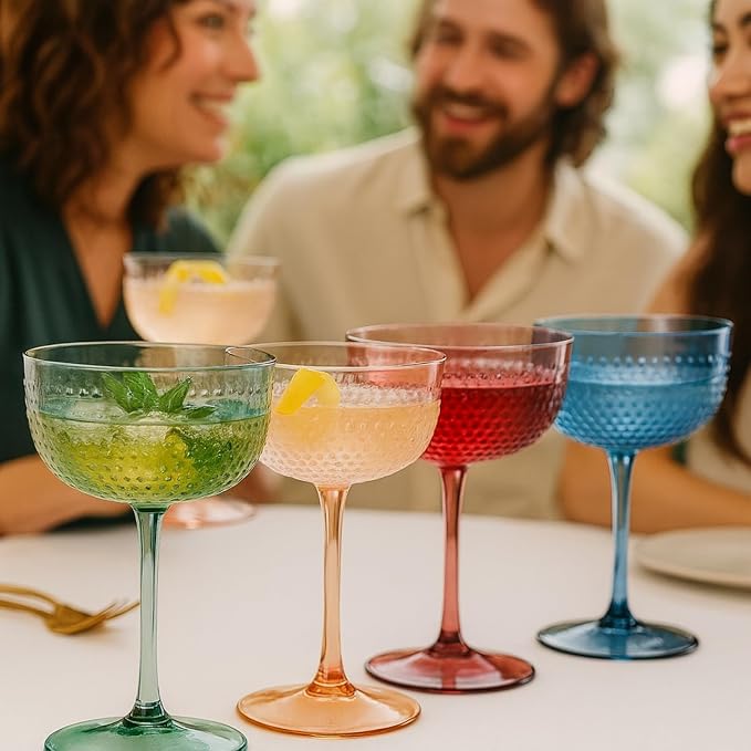 Khen Muted Hobnail Coupes Vintage Textured Pastel Style Cocktail Martini - Image 7