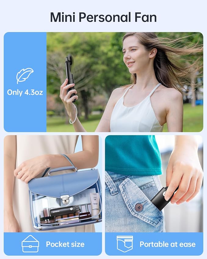 Portable Handheld Mini Fan: 2 in 1 Rechargeable Hand Held Fan - Image 3