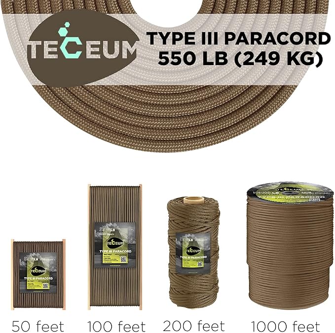 TECEUM 5/32" Paracord Rope 1000 – 1000ft / 200ft / 100ft / 50ft – Tactical - Image 9