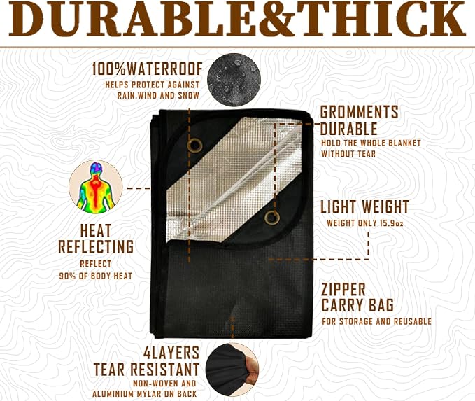 Heavy Duty Survival Blanket -Multifunctional Reflective Tarp Thermal Blanket - Image 3