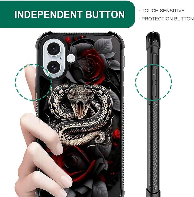 for iPhone 16 Plus Case, Entwined Rose Snake Pattern Graphic Design Girl Boy - Image 5