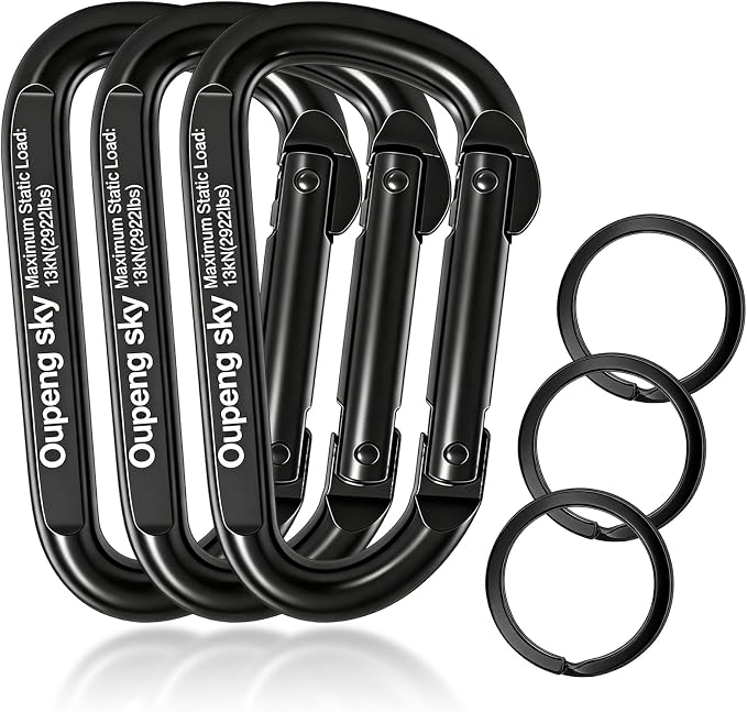 Carabiner Clip - Heavy Duty Carabiners 800lbs-13KN Carabeaner D Ring Shape by Oupengsky